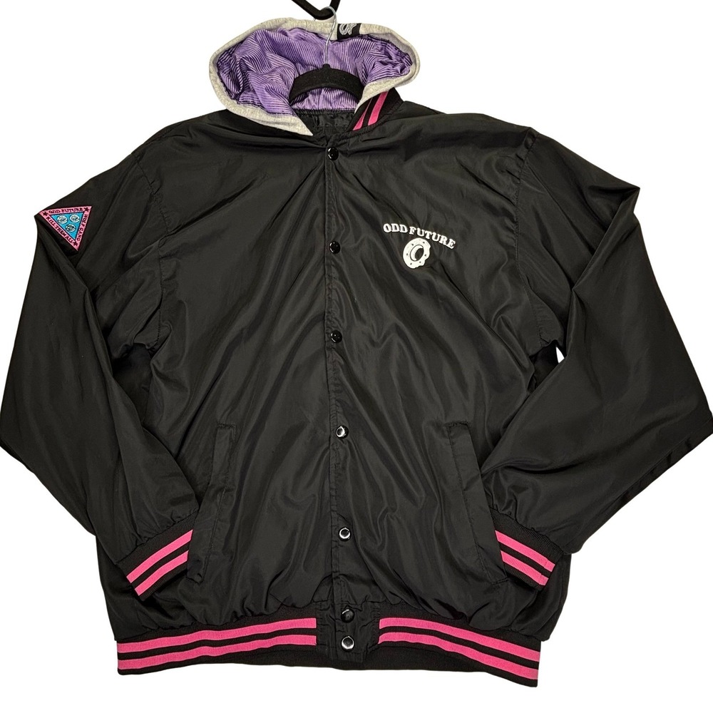 Odd Future OFWGKTA Varsity Coach Jacket Black Pink Snap Tyler The‎ Creator Large